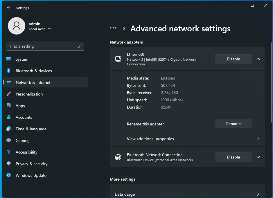 Windows advanced network settings