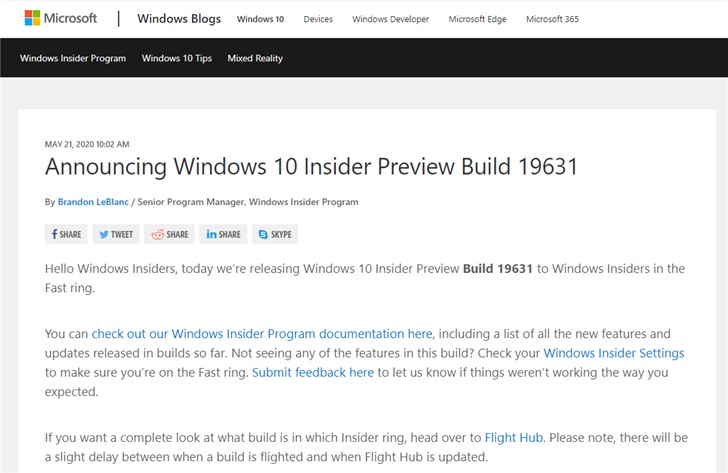 Win10 Build 19631 Ԥ淢޸֪⣩